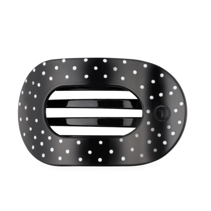 Black Polka Dot Party Large Flat Round Hair Clip