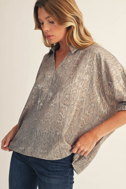 Metallic Snakeskin Dolman Top