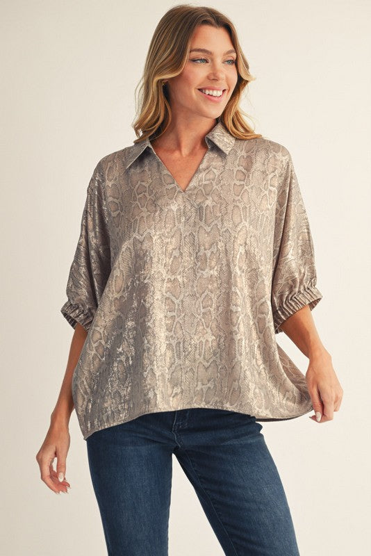 Metallic Snakeskin Dolman Top