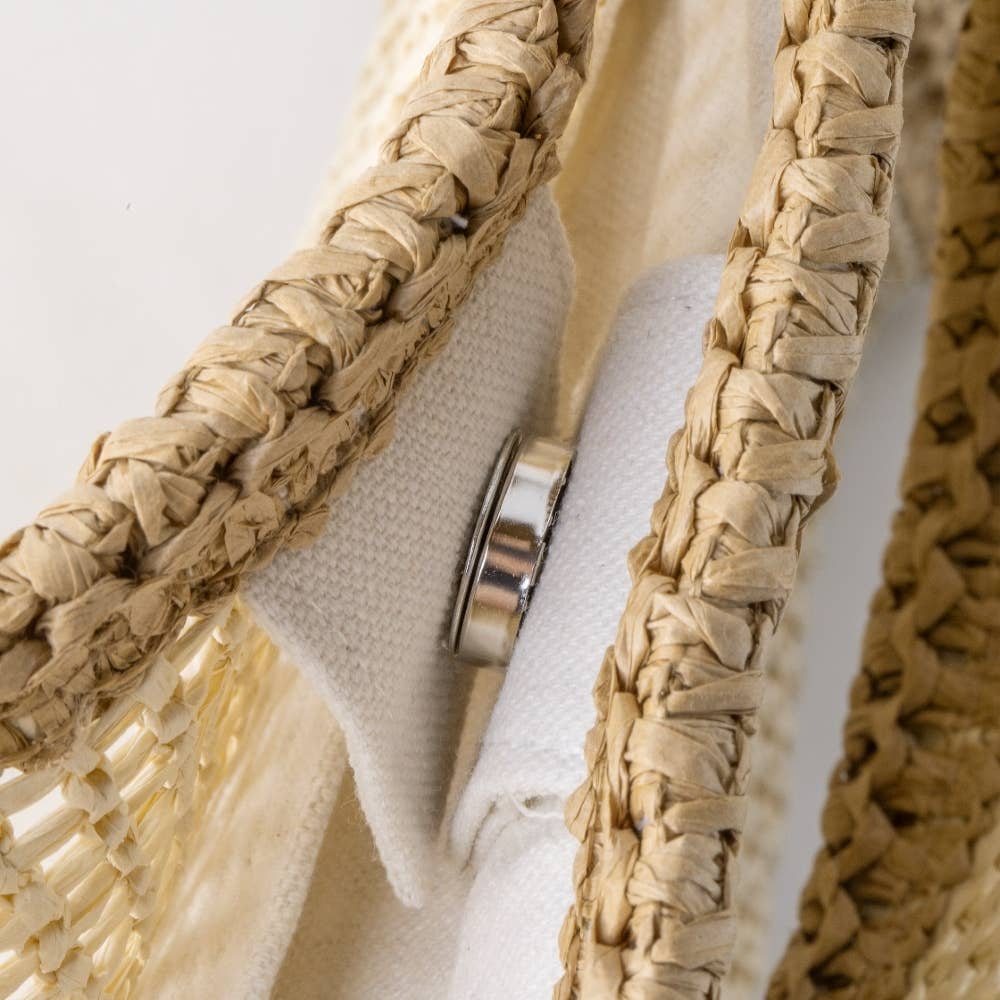 Two Tone Woven Straw Tote Bag