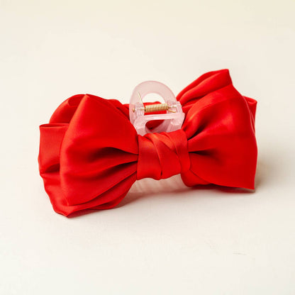 Satin Bow Claw Clip–Red