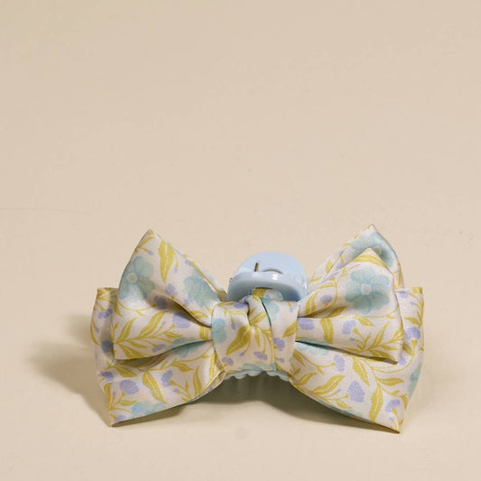 Mini Satin Bow Claw Clip–Poppin' Petals Aqua