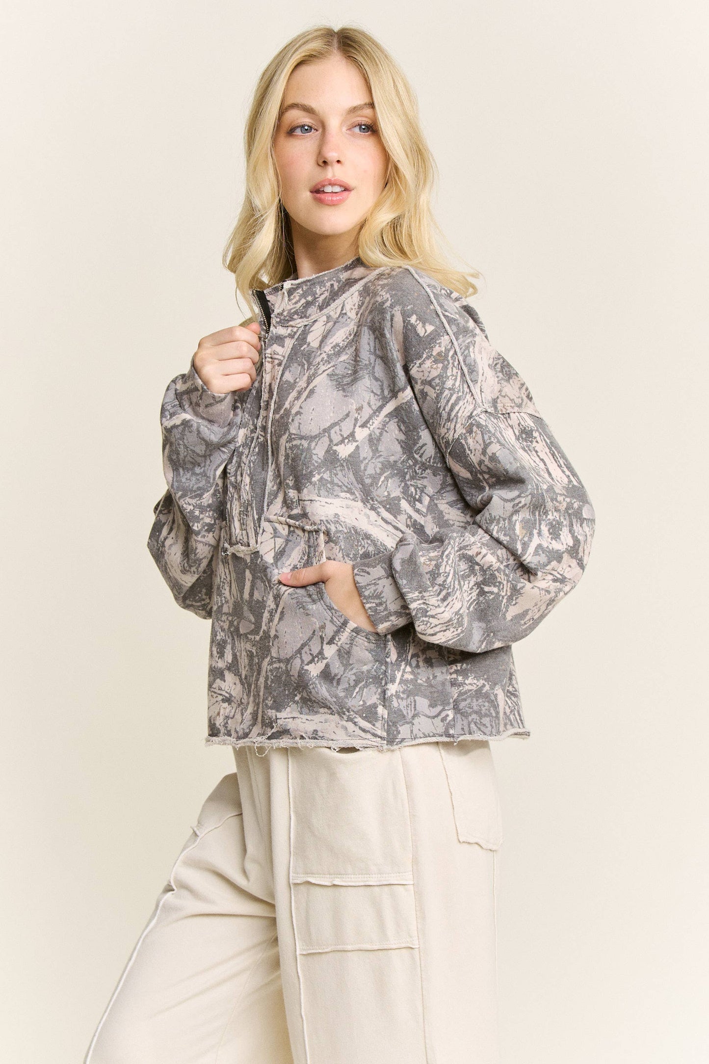 Washed Camo Quarter zip Sweatshirt
