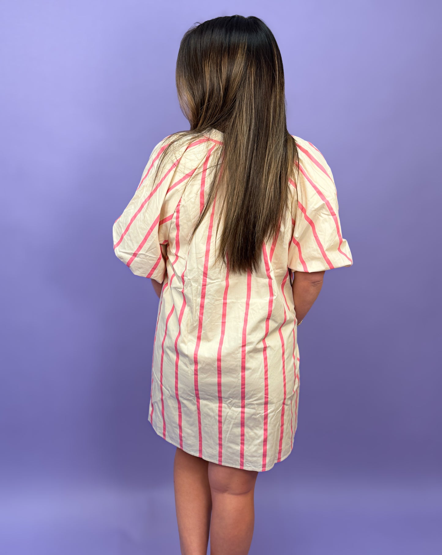 Puff-Sleeve Mini Shift Dress