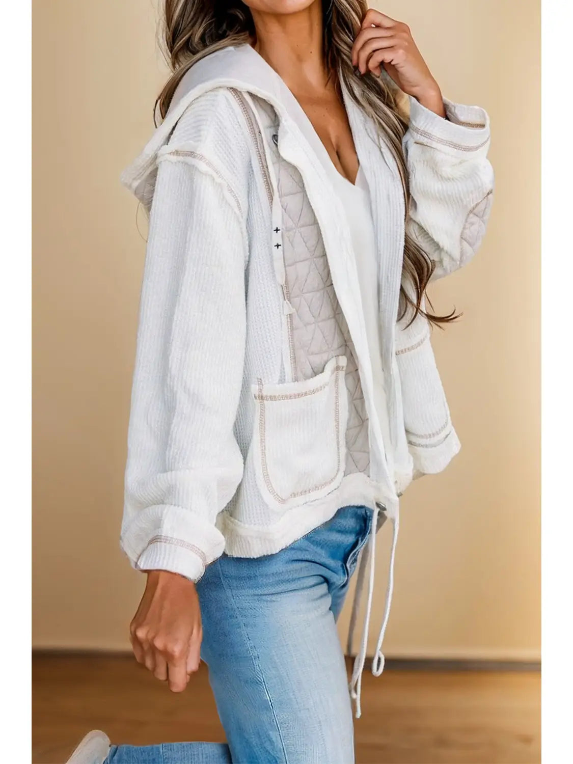 Quilted Patchwork Hooded Jacket