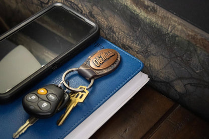 Ole Miss Rebels Oval Camo Leather Key Fob.