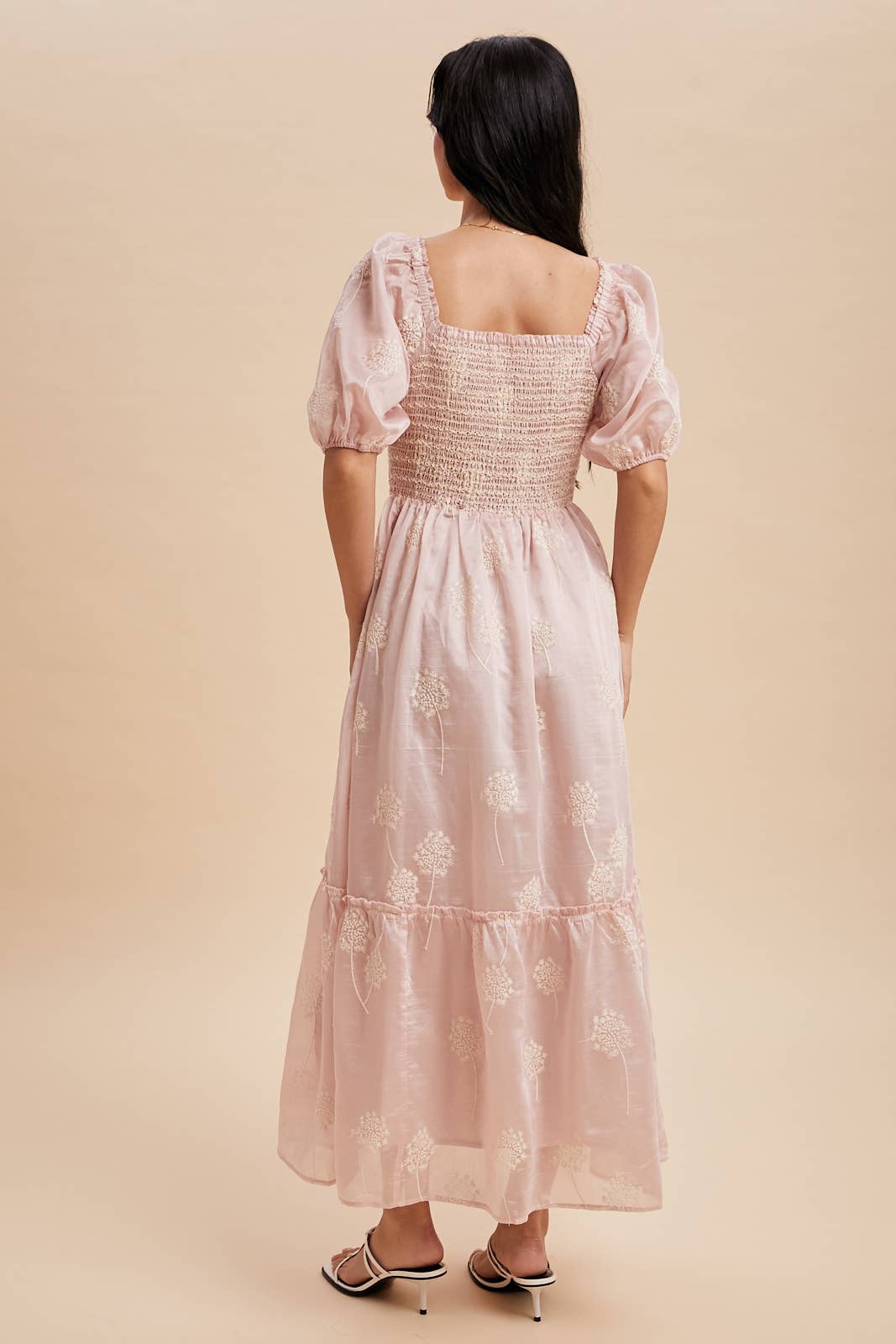 EMBROIDERED SMOCKED MAXI DRESS