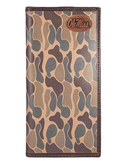 Ole Miss Rebels Men's Secretary Old School Camo Leather Wallet.