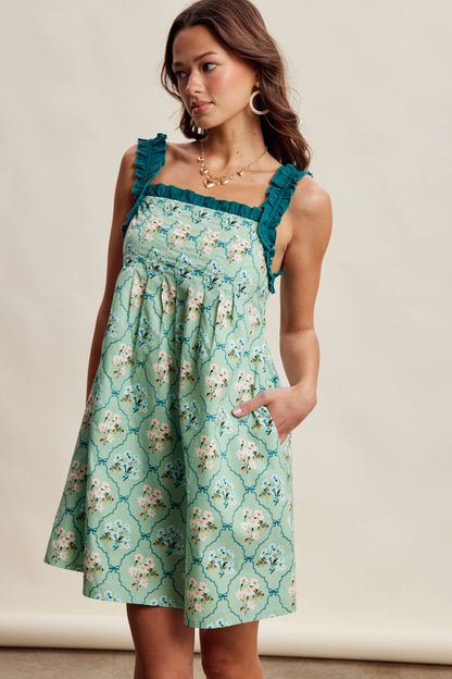 Floral Ruffle Strap Mini Dress