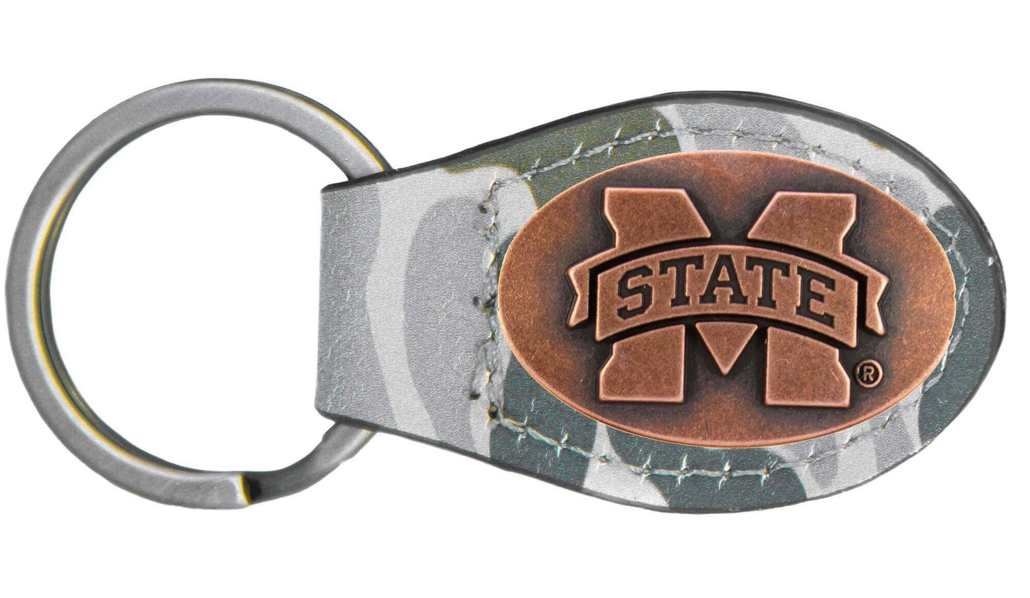 Mississippi State Bulldogs Oval Camo Leather Key Fob.