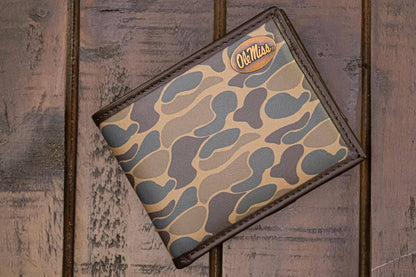 Ole Miss Rebels Men's Bifold Old School Camo Leather Wallet.