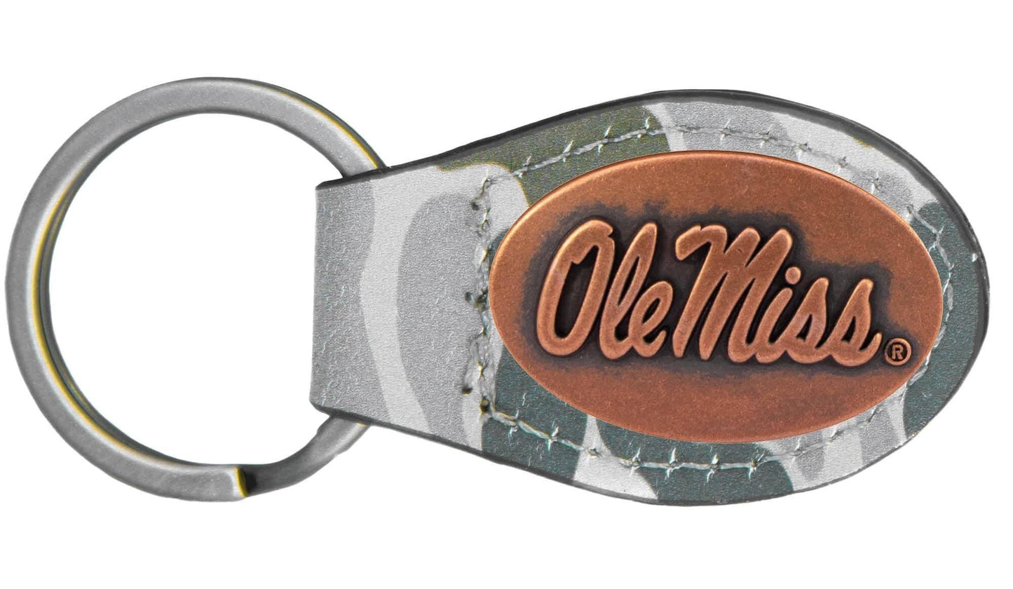 Ole Miss Rebels Oval Camo Leather Key Fob.
