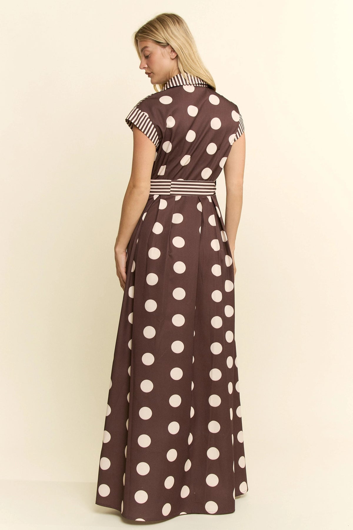 Contrast Dot Stripe Shirt Dress