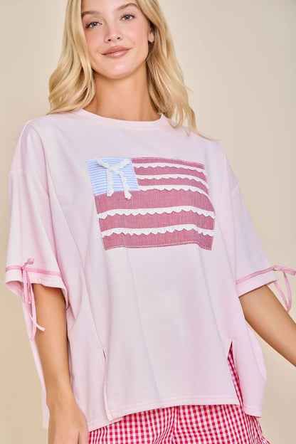 Patriotic Ribbon Patch Sweatshirt – Cute Lace Flag Top