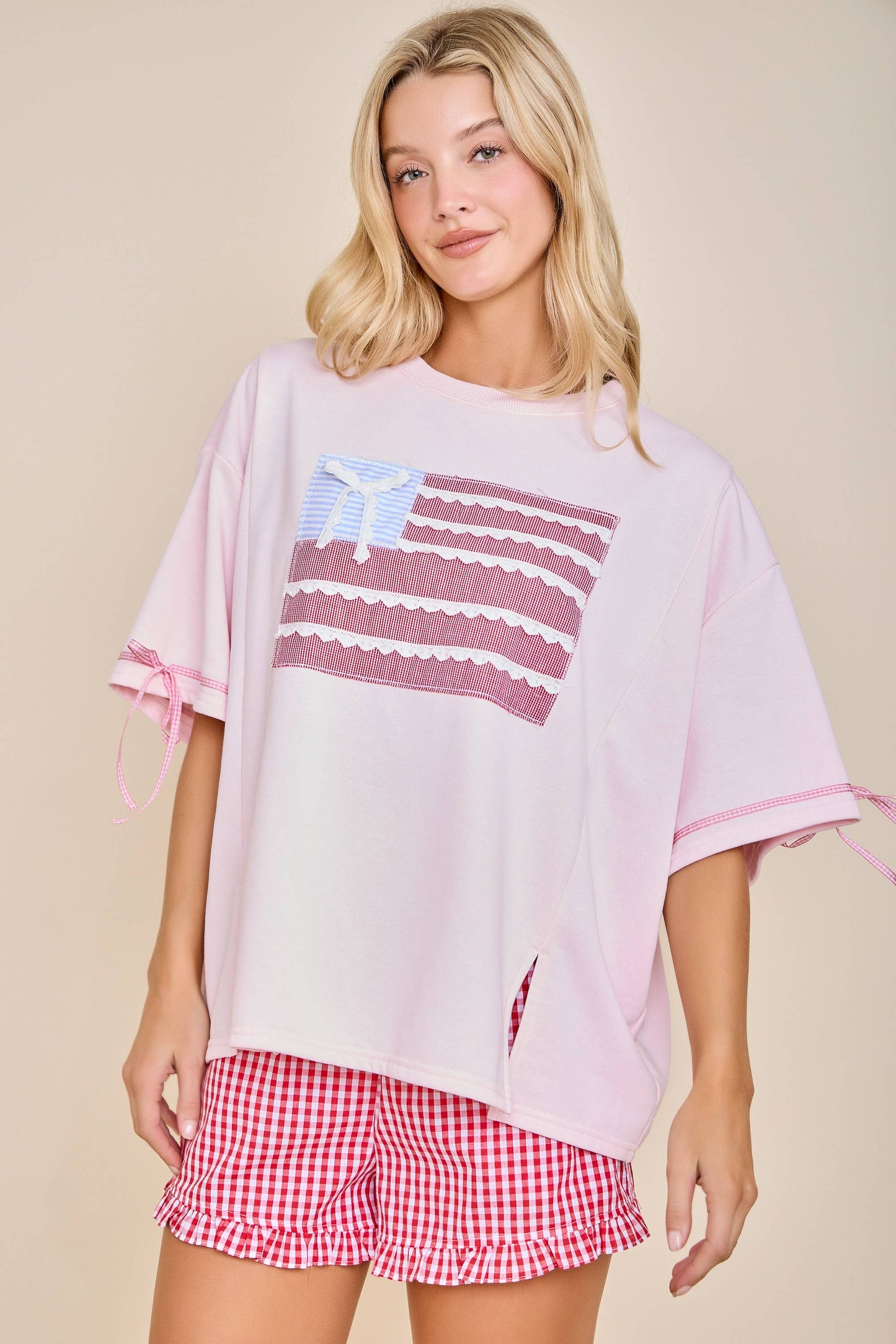 Patriotic Ribbon Patch Sweatshirt – Cute Lace Flag Top