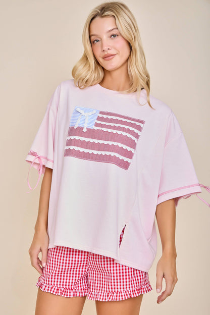 Patriotic Ribbon Patch Sweatshirt – Cute Lace Flag Top