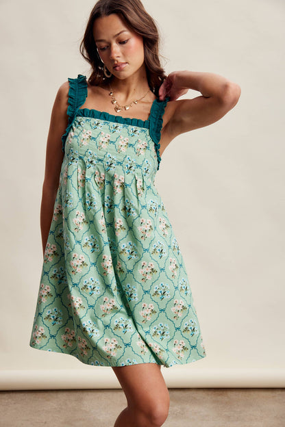 Floral Ruffle Strap Mini Dress
