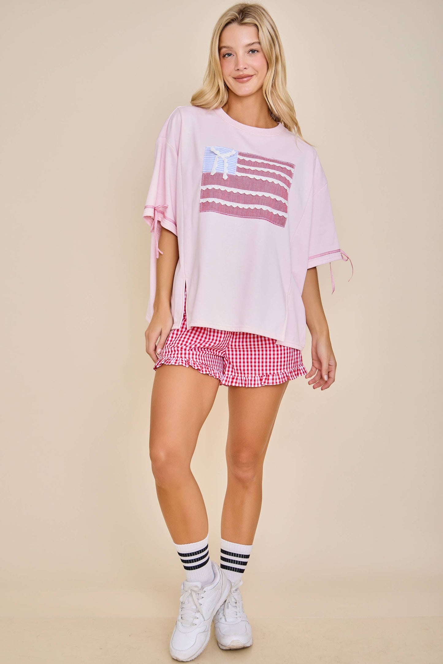 Patriotic Ribbon Patch Sweatshirt – Cute Lace Flag Top