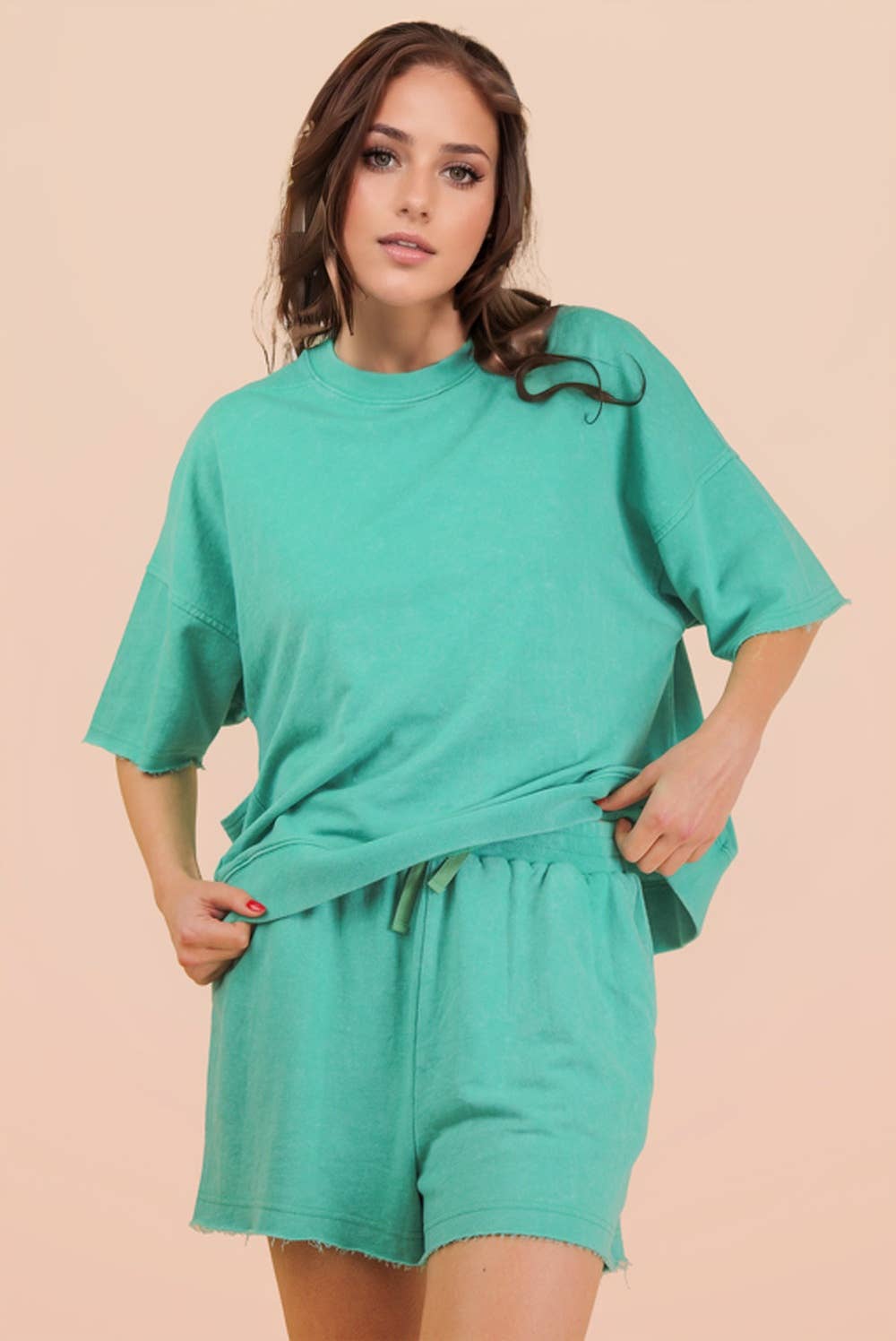 PLUS Mineral Washed Knit Casual Top & Shorts