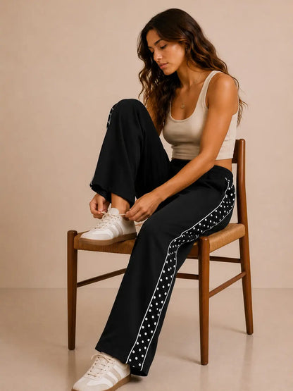 Polka Dot Side Stripe Wide Leg Sweatpants