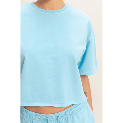 Short Sleeve Crew Neck Top And Shorts Set: BLUE