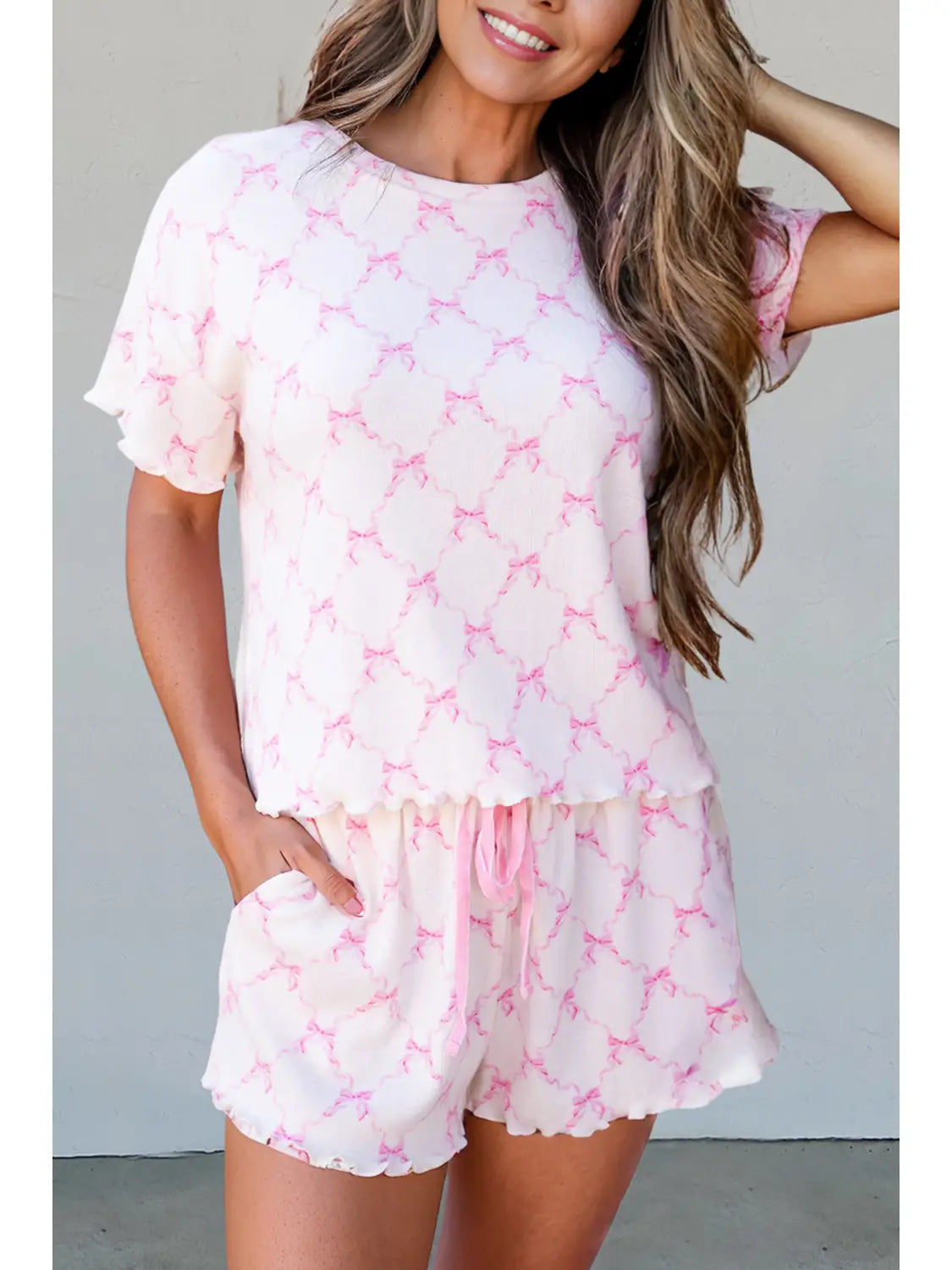 Pink Bow Print Lounge Set