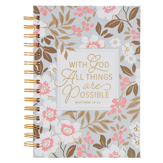 Journal Spiral White Floral With God All Things Matt. 19:26