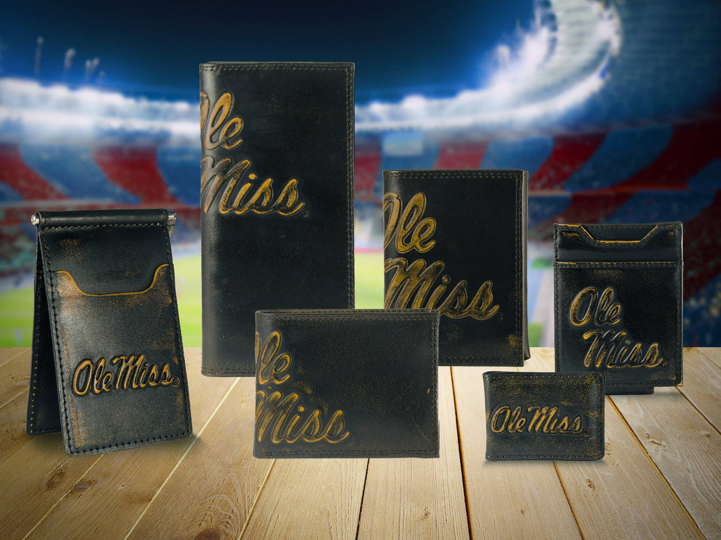 Ole Miss Rebels Burnished Leather Trifold Wallet