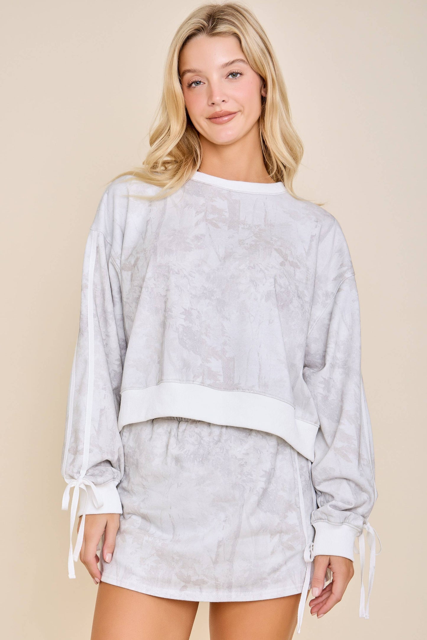 Cloud Forest Tie-Sleeve Sweatshirt Skort Set