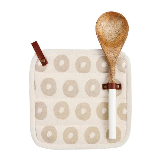 Natural Dot Pot Holder & Spoon Set