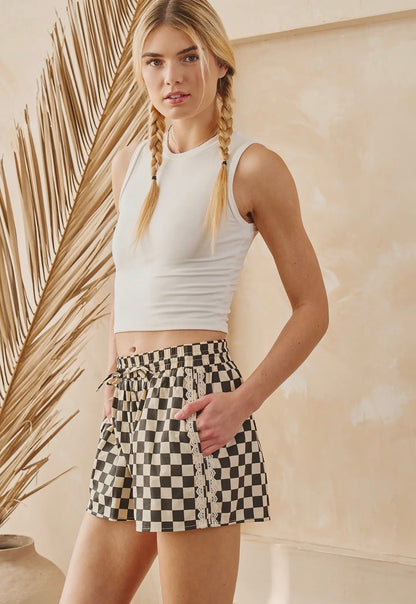 Checkered Lace Trim Shorts