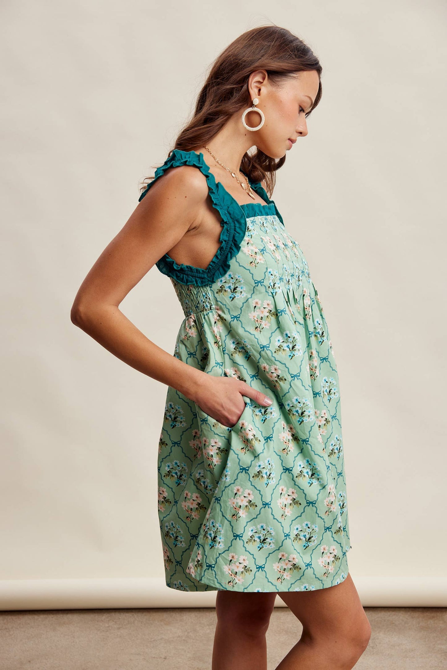 Floral Ruffle Strap Mini Dress