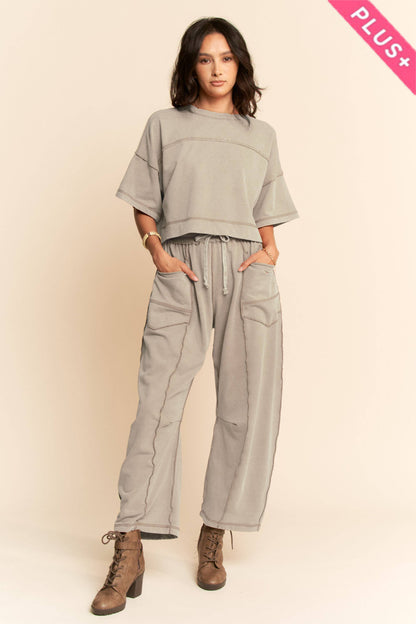 MINERAL WASHED EXPOSED BARREL PANTS SET
