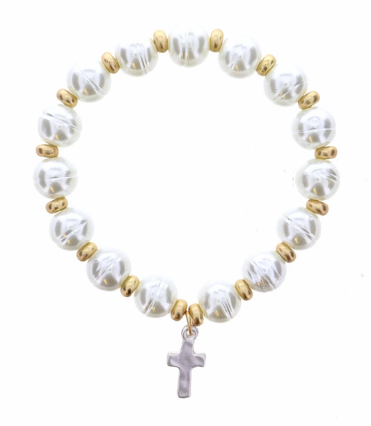 Silver Cross on Pearl Bracelet