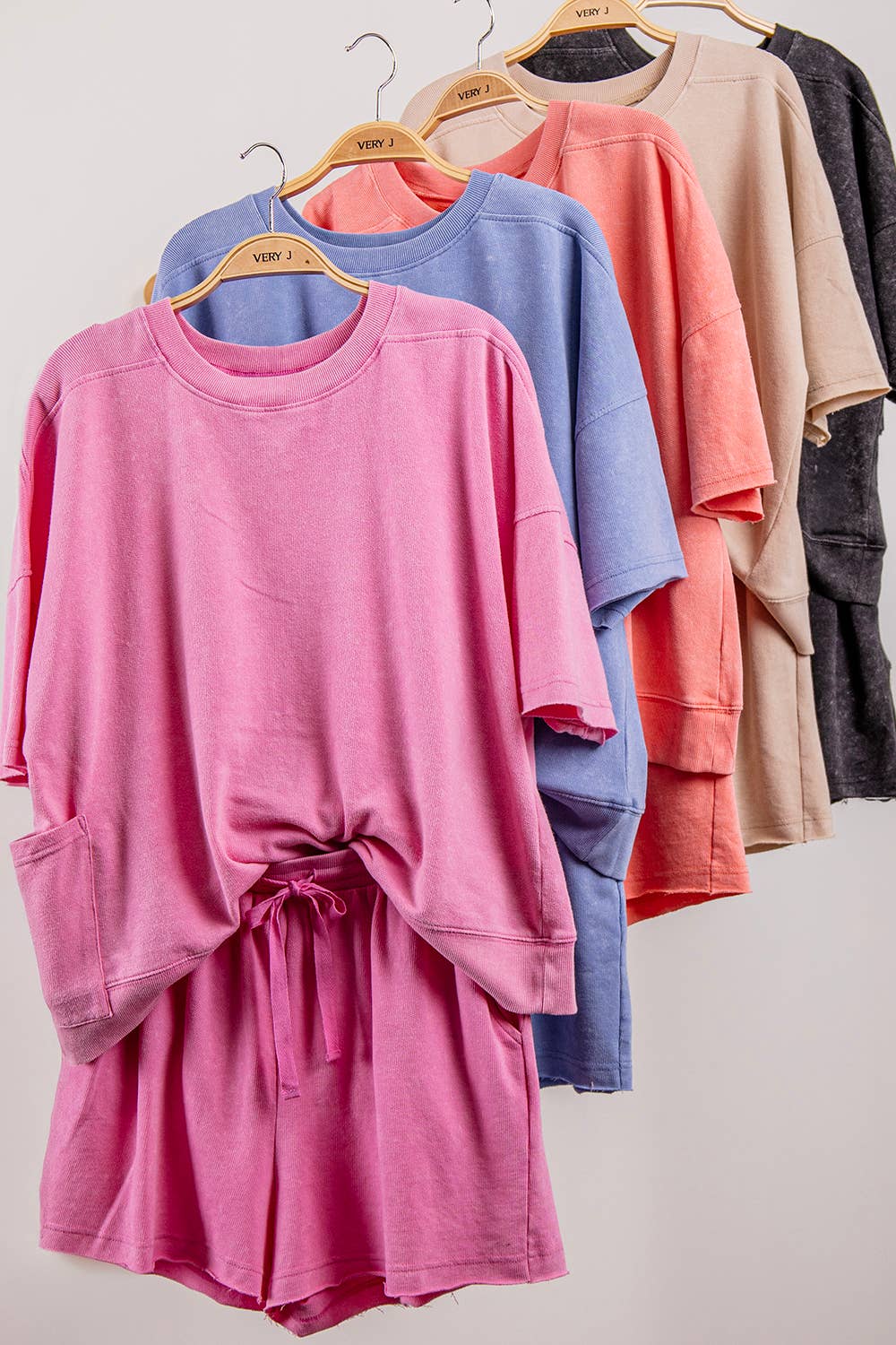 Mineral Washed Knit Casual Top & Shorts