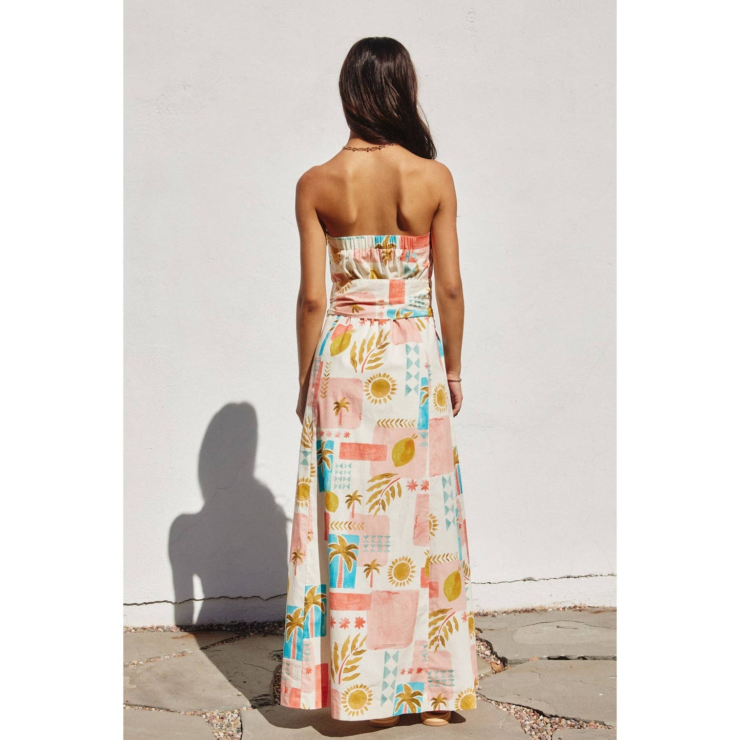 Moroccan Rattan Belt Strapless Maxi Dress