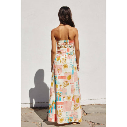 Moroccan Rattan Belt Strapless Maxi Dress