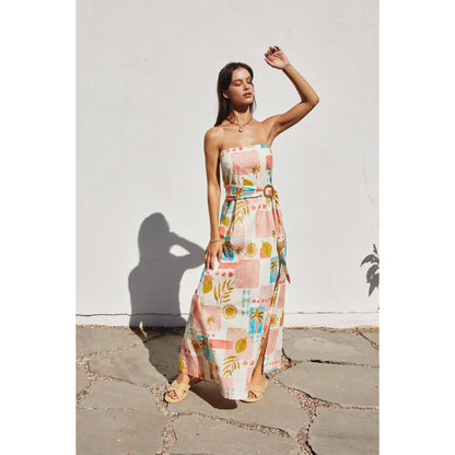 Moroccan Rattan Belt Strapless Maxi Dress