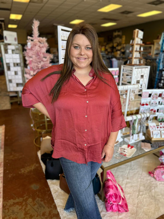 Washed Button Down Hi-Lo Top