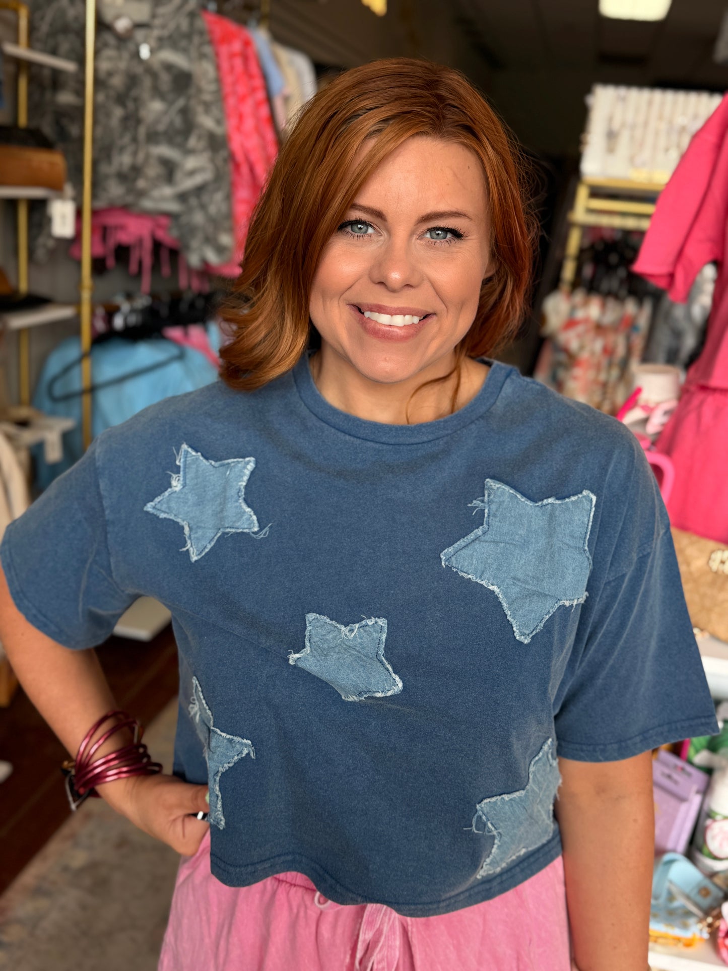 Raw Edge Star Patch Top