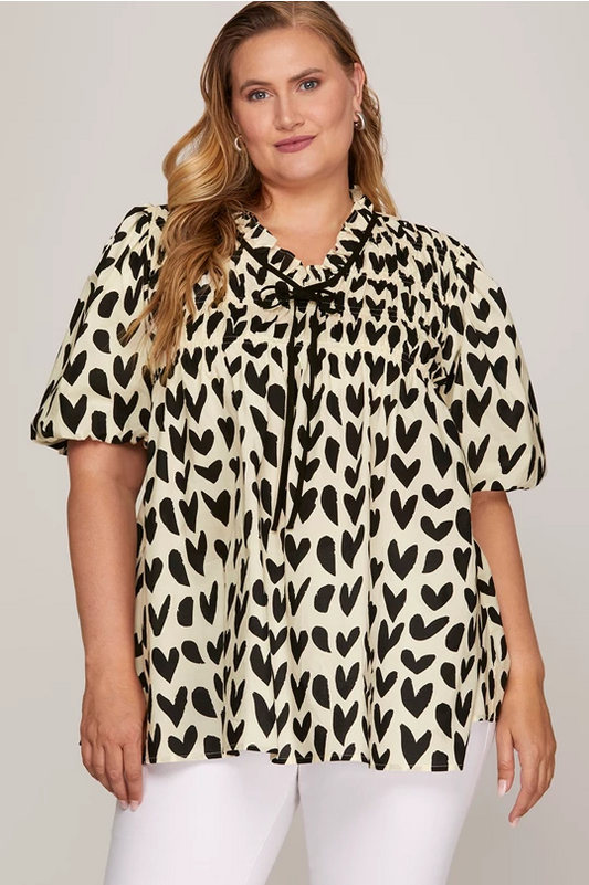 Black and Cream Heart Top