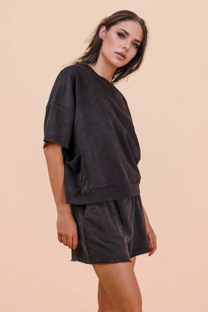 PLUS Mineral Washed Knit Casual Top & Shorts