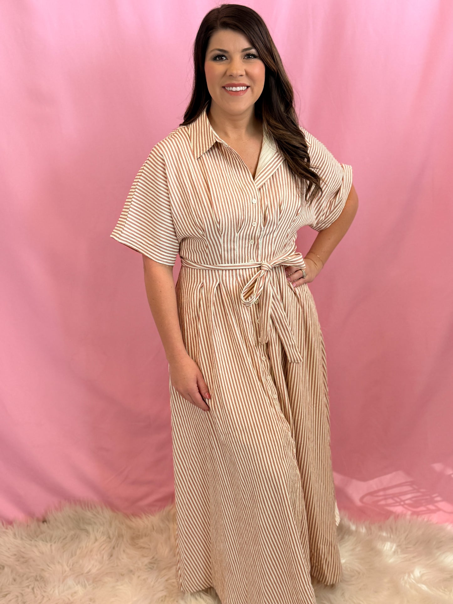 STRIPED BUTTON DOWN SHIRT DRESS