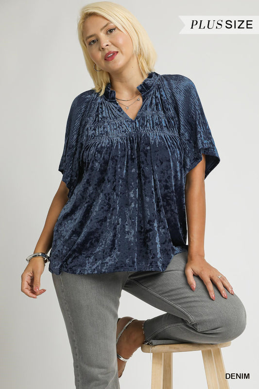 Crushed Velvet Pleated Blouse