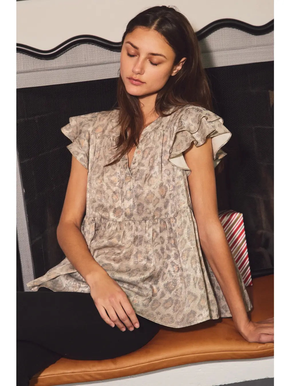 Leopard Printed Baby Doll Blouse