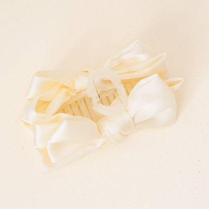 Satin Bow Claw Clip–Cream
