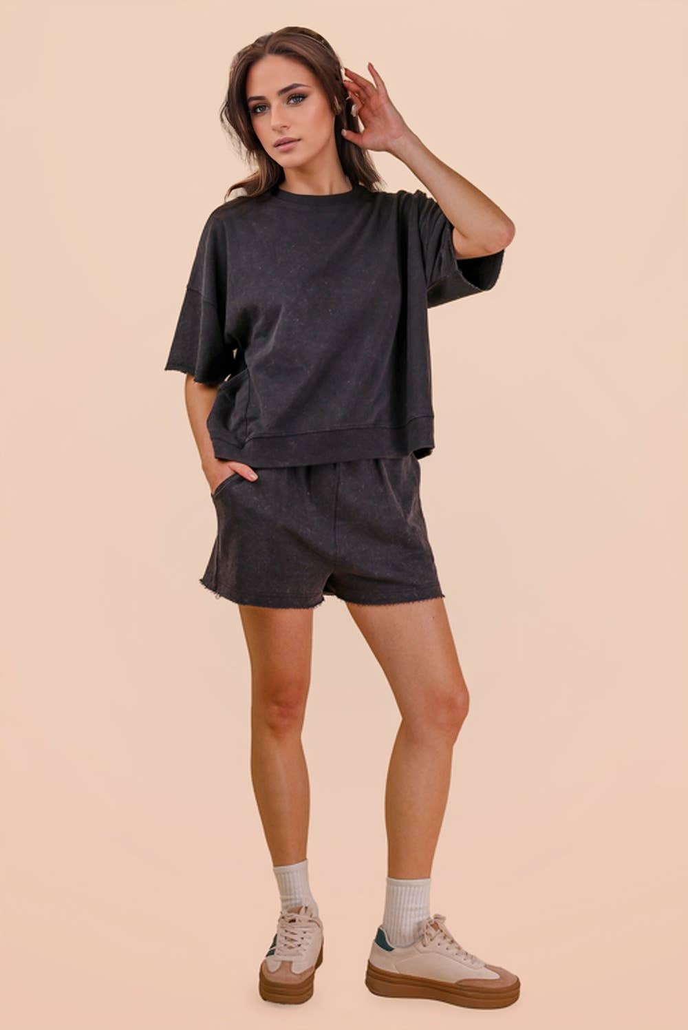 PLUS Mineral Washed Knit Casual Top & Shorts