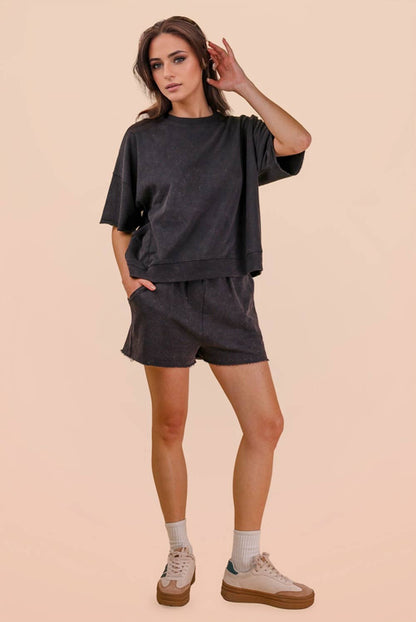 PLUS Mineral Washed Knit Casual Top & Shorts