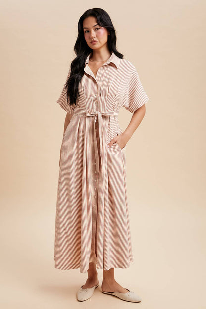 STRIPED BUTTON DOWN SHIRT DRESS