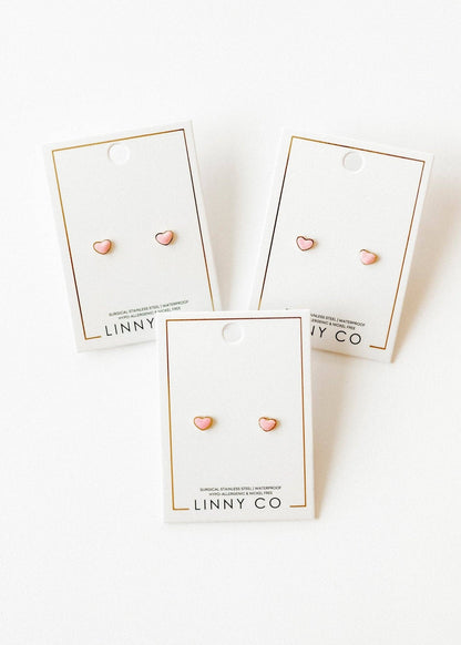 Screwback Stud Earrings - Nora Heart Pink